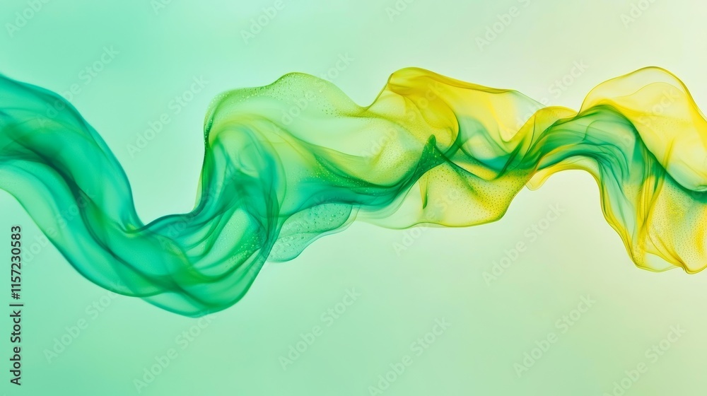 Poster Green and yellow abstract shapes flow and intertwine, creating a dynamic and visually appealing design with a sense of movement and energy on a light green background