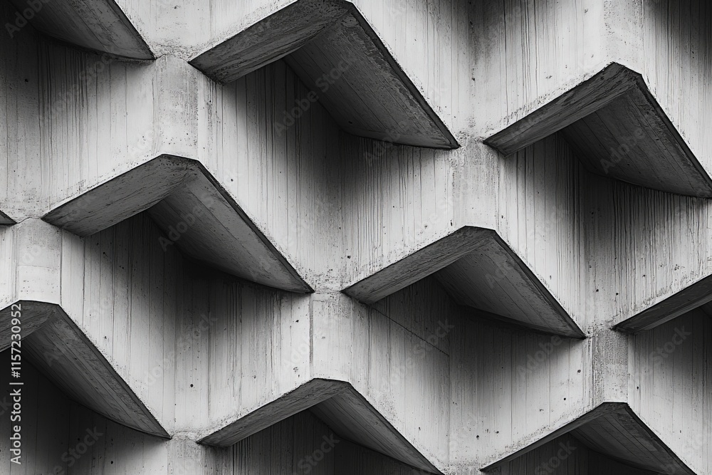 Poster This image shows a series of concrete geometric shapes casting shadows, highlighting textured design and architectural symmetry under light contrast.