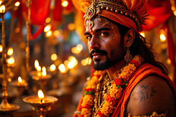 Obraz premium Thaipusam Celebration with Traditional Attire and Lamps