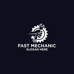 Mechanical technology logo, fast repair shop logo symbol, fast machine maintenance spare parts.