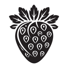 Strawberry Silhouette Vector Illustration, Solid White Background.