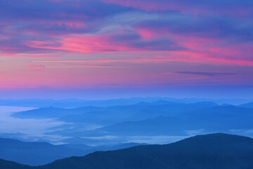 Landscape at dawn, from Clingmans Dome, Great Smoky Mountains National Park, Tennessee, USA
