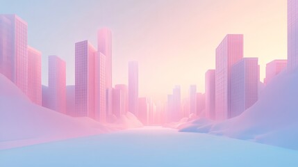 A serene cityscape with soft pastel colors.