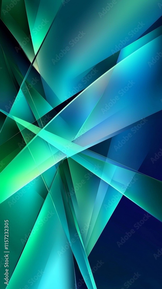 Poster intersecting turquoise and green lines create a vibrant and dynamic abstract composition, perfect fo
