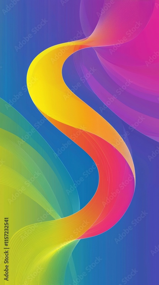 Poster smooth, flowing lines create a vibrant and dynamic abstract composition, resembling an s shape, with