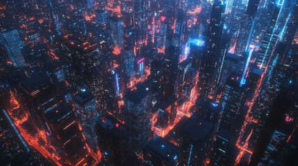 Fototapeta premium Smart digital Innovation city with connection network reciprocity over the cityscape. of future smart wireless digital city and social media networking systems that connects people with in city