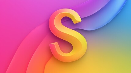 Fototapeta premium Large, rounded, yellow 3d letter s contrasts with flowing, multicolored waves, creating a vibrant and cheerful composition ideal for modern design projects