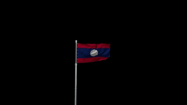  High-Resolution 4K Animation of Waving Laos Flag with Transparent Alpha Background.