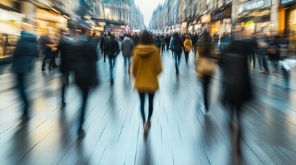 Fototapeta premium Blurred motion of people in urban setting.