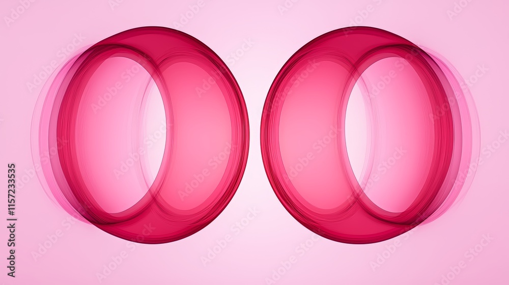 Poster elegant design featuring two overlapping pink glass spheres rotating against a soft pink background,