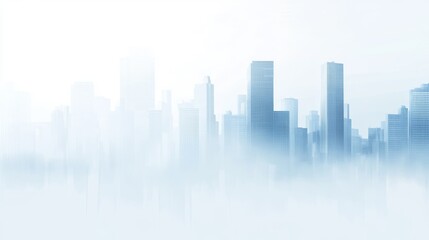 Fototapeta premium Foggy city skyline with soft light and buildings.