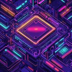 Colorful Circuit Board With Glowing Elements Showcases Modern Technology and Design in a Vibrant Digital Environment