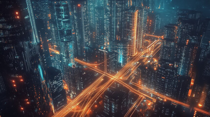 Fototapeta premium Smart digital Innovation city with connection network reciprocity over the cityscape. of future smart wireless digital city and social media networking systems that connects people with in city