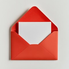 Bright Red Envelope Partially Open With a Blank Note Inside Against a Neutral Background, Ideal for Personal Letters or Invitations