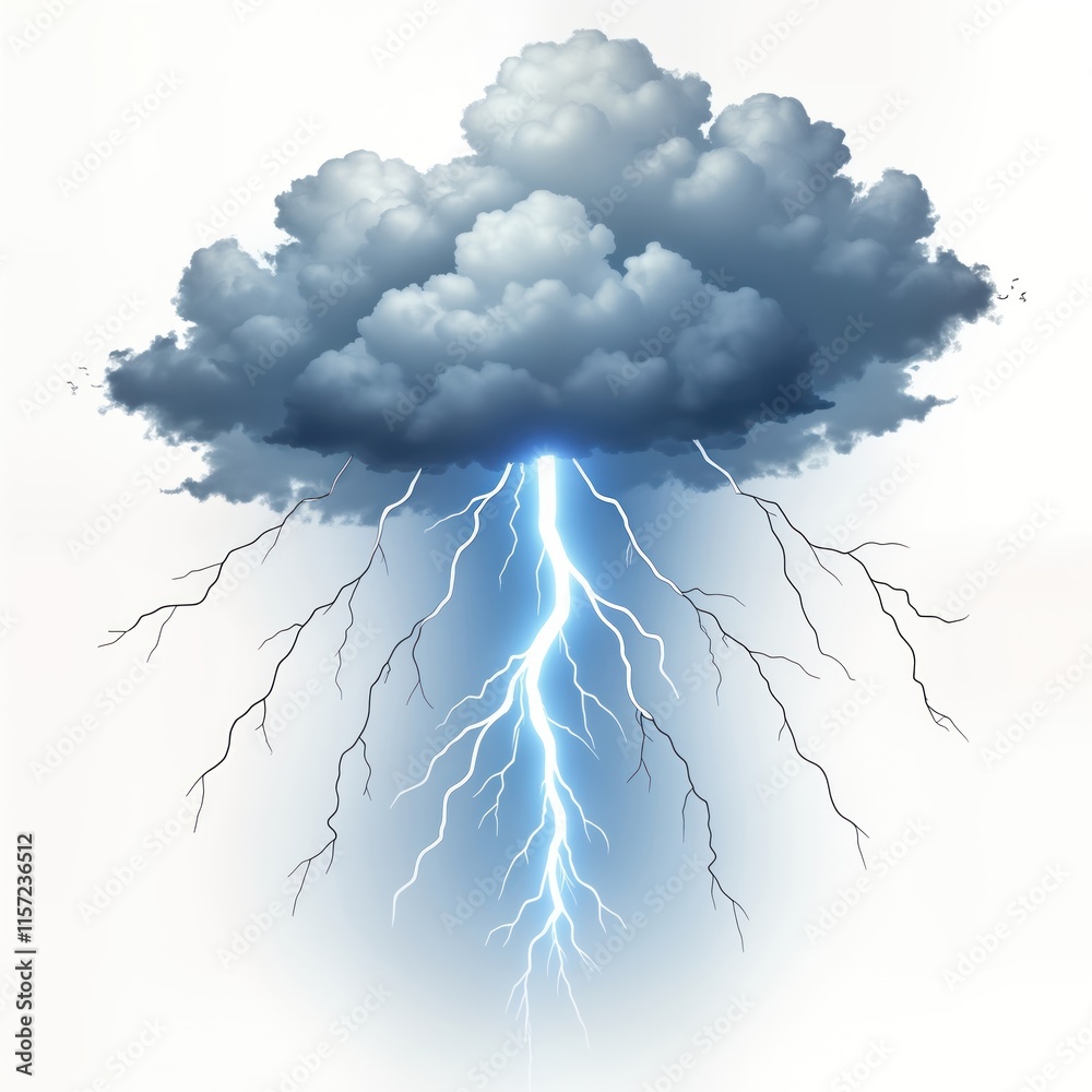 Poster dark stormy clouds gather. powerful lightning bolt flashes brilliantly. natural energy erupts from l