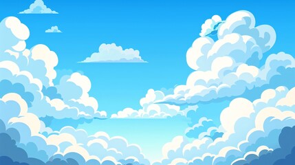 Blue Sky with White Clouds Vector Illustration Isolated on White Background
