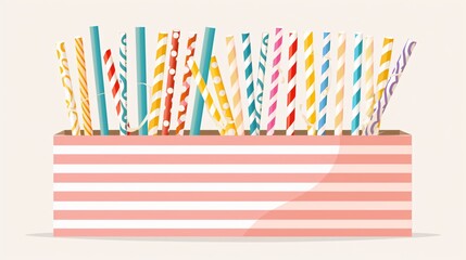 Ecological paper drinking straws in a box on light grey background