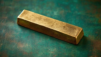 Solid Gold Bar on a Textured Green Background for Stock Use