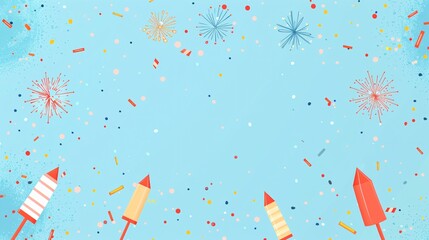 Firework Rockets on Light Blue Background Flat Lay Spa Concept