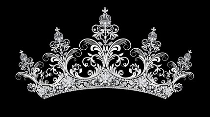 Elegant Silver King Crown Silhouette on Black Background