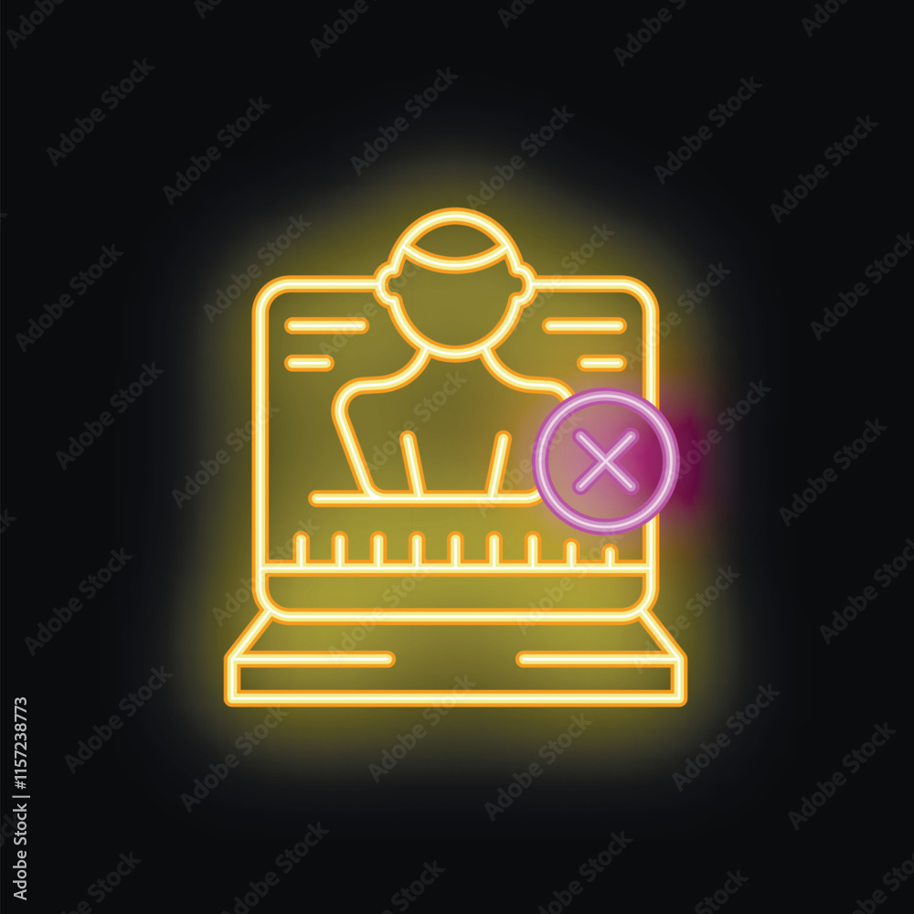 Poster neon icon representing the concept of deleting a user profile from a computer system