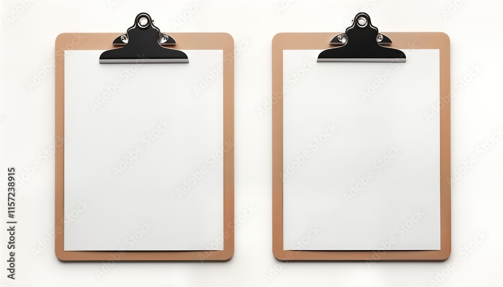 Leinwandbilder two empty clipboards with blank paper sheets displayed against white background. clipboards light be