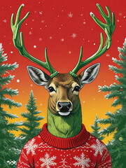 abstract illustration of Christmas deer