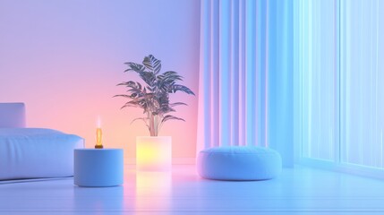 Tranquil modern living space with soft lighting.