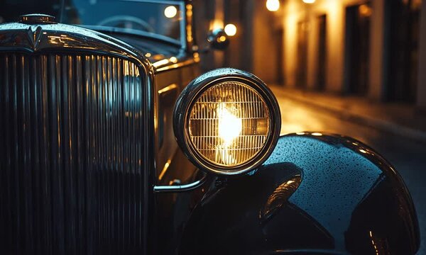 Classic car with close-up on headlights