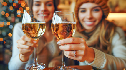 Two beautiful stylish women celebrating new year.