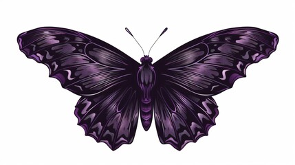 Elegant Black Violet Vector Flying Butterfly Silhouette Outline