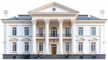 Obraz premium Isolated on white background classical bank building icon with pillars representing financial institutions and stability Stock Photo with side copy space