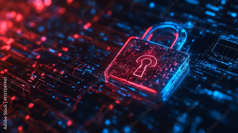 Aufkleber visual representation of digital security with a glowing padlock on a circuit board background creat