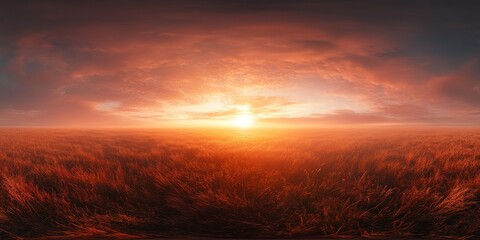 Obraz premium Golden Sunset Casts a Warm Glow Over a Vast Open Field With Soft Grasses Swaying Gently in the Evening Breeze