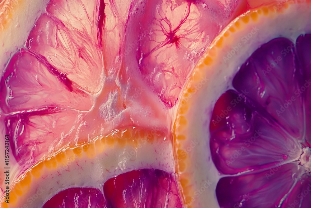Poster close-up of vibrant citrus slices overlapping, showcasing a stunning array of bright colors and juic