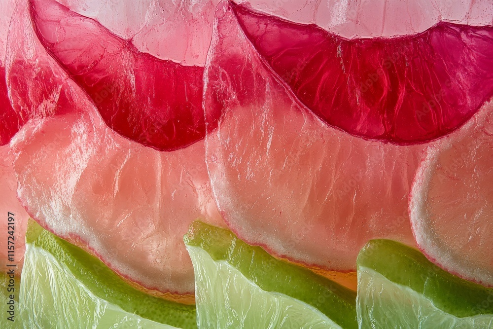 Poster Beautifully layered slices of citrus and green, showcasing vivid colors and textures, creating an artistic representation of freshness and variety.