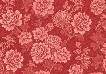 "Crimson Elegance: Ornate Floral Brocade Design"