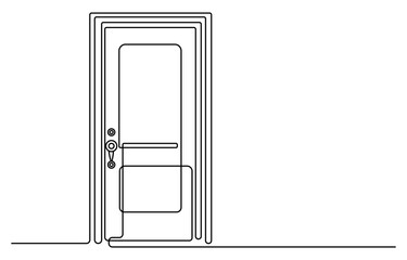 Open door one line illustration, welcome sign continuous line art drawing, Door One Line Art drawing