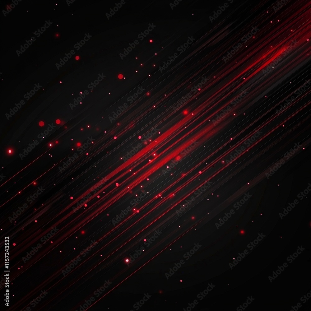 Poster dynamic red and black abstract background with glowing particles and streaks creating a sense of mov