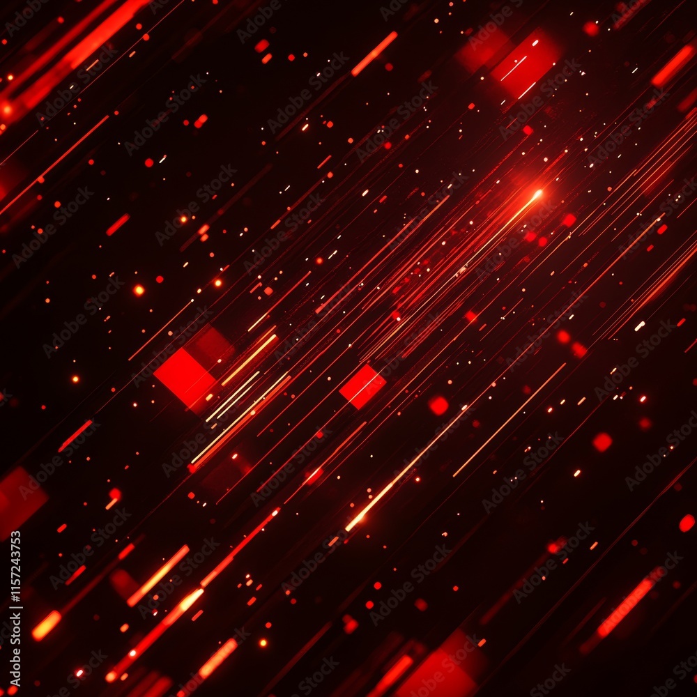 Poster dynamic red light trails create an energetic abstract pattern against a dark background, conveying m