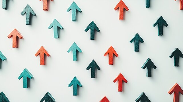 Isolated on white background stock market arrows in green and red pointing upward and downward to signify financial gains or losses Stock Photo with side copy space