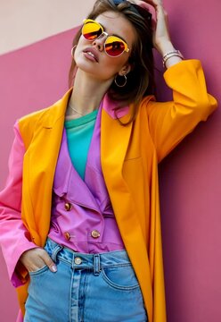 Colorful oversized blazer paired with jeans for an elegant casual style