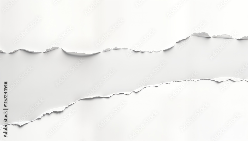Poster White paper with torn edges. Ripped paper fragments on transparent background. Abstract design with copy space. Suitable for various creative projects. Versatile image for design, branding,