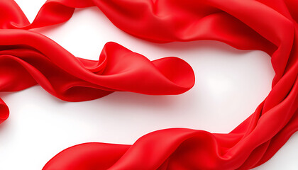 Fototapeta premium Vibrant Red Fabric Flowing with Dramatic Movement on White Background