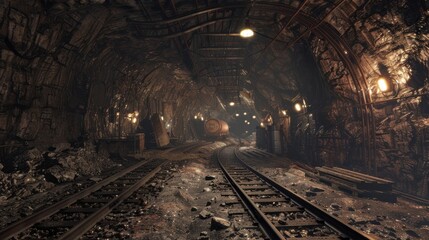 Industrial mine site with excavation machinery digging deep to extract valuable minerals.