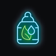 Neon icon of natural cosmetic product for skin or hair care, isolated vector illustration on black background