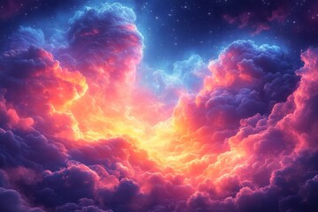 Fototapeta premium Vibrant nebula of swirling colors, representing creativity in digital art, cosmic hues of orange, blue, pink, and purple, inspiring graphic design, photography, or video editing.