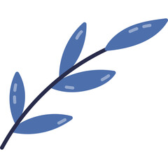 Lovely cartoon blue leaves isolated on white background. Cute hand drawn herb for decoration, poster, design element