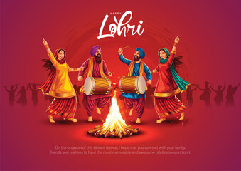 Happy Lohri festival of Punjab India background. abstract vector illustration banner design