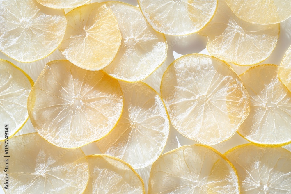 Poster A delicate overlapping pattern created by dried lemon slices on a soft background, offering a sense of harmony and artful expression in its minimalistic design.